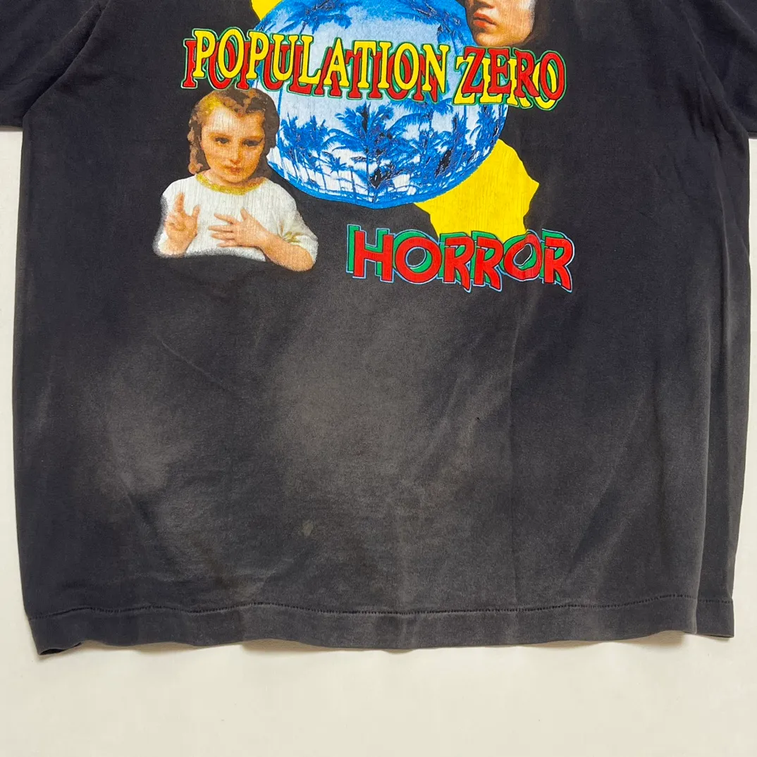 SAINT MICHAEL SS TEE/ON EARTH/BLK Jesus, Mary, Holy Infant Earth TEE Ready-to-wear Assut special piece dyeing, washed and distressed Vintage process, front and rear super complex super large printing, top purchasing agent technology